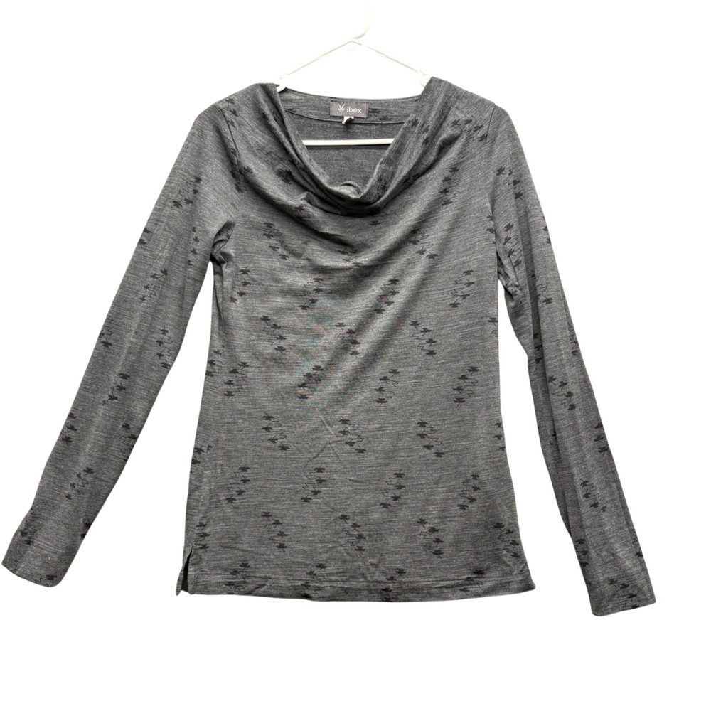 Ibex Womens Gray 100% Merino Wool Cowl Neck Long Sleeve Top Made in USA Size S